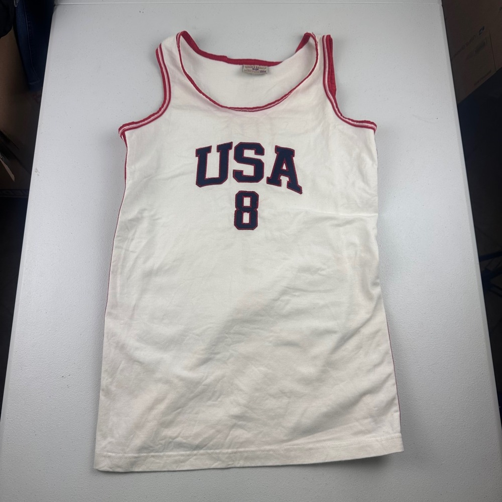 Steve‎ & Barry's Tank Top Mens Medium White USA 8 Ringer Sleeveless Sporty Retro